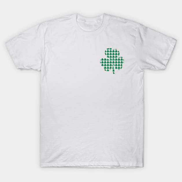 Pocket Size Green Shamrocks Pattern T-Shirt by ellenhenryart